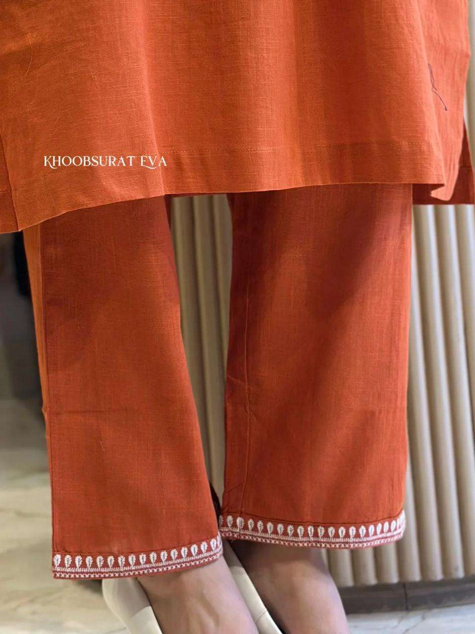 Women's Cotton Embroidery Straight Kurti With Pant Set - Image 4