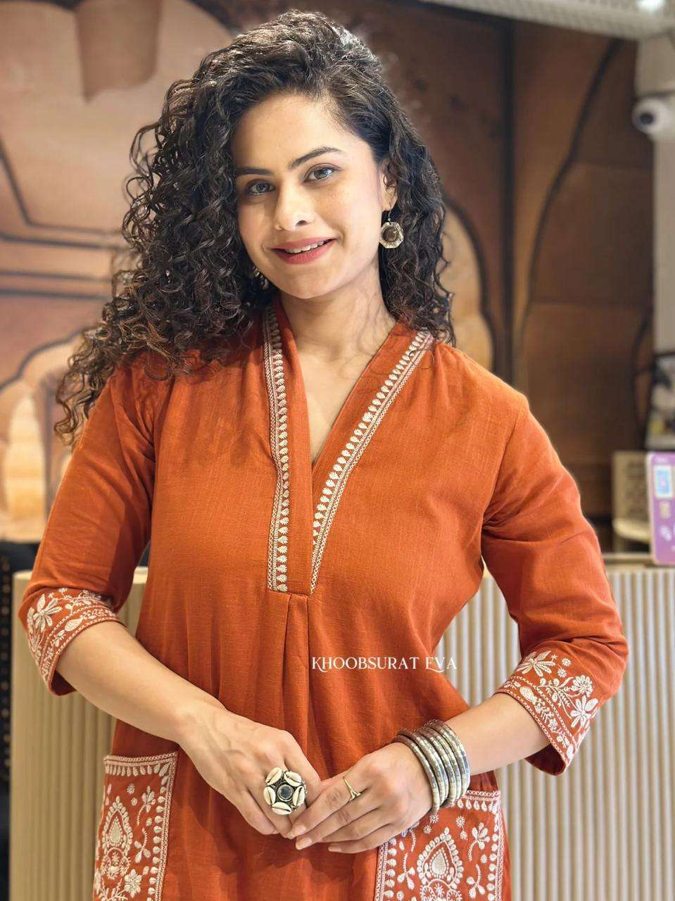 Women's Cotton Embroidery Straight Kurti With Pant Set - Image 3