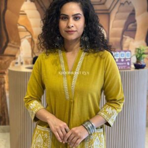 Women's Cotton Embroidery Straight Kurti With Pant Set